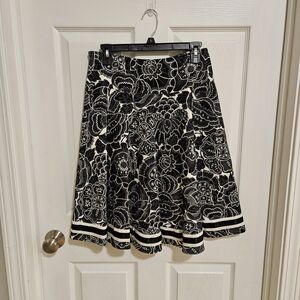Floral A-Line Skirt in Black and White